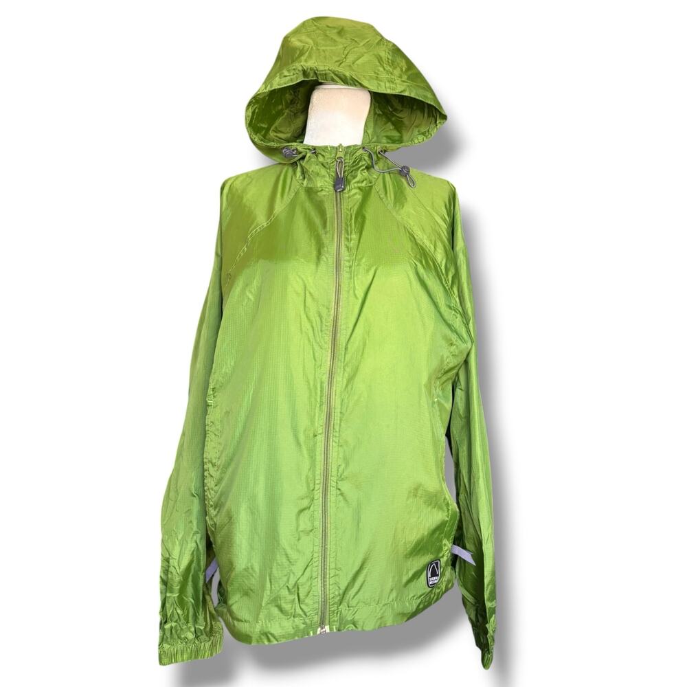 Vintage Sierra Designs Green Hooded Rain Jacket Sporty Windbreaker Large Outdoor